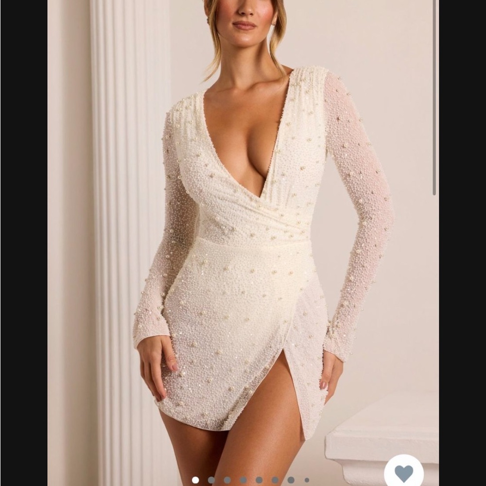 Oh Polly White Sequin Long Sleeve Bodycon Dress